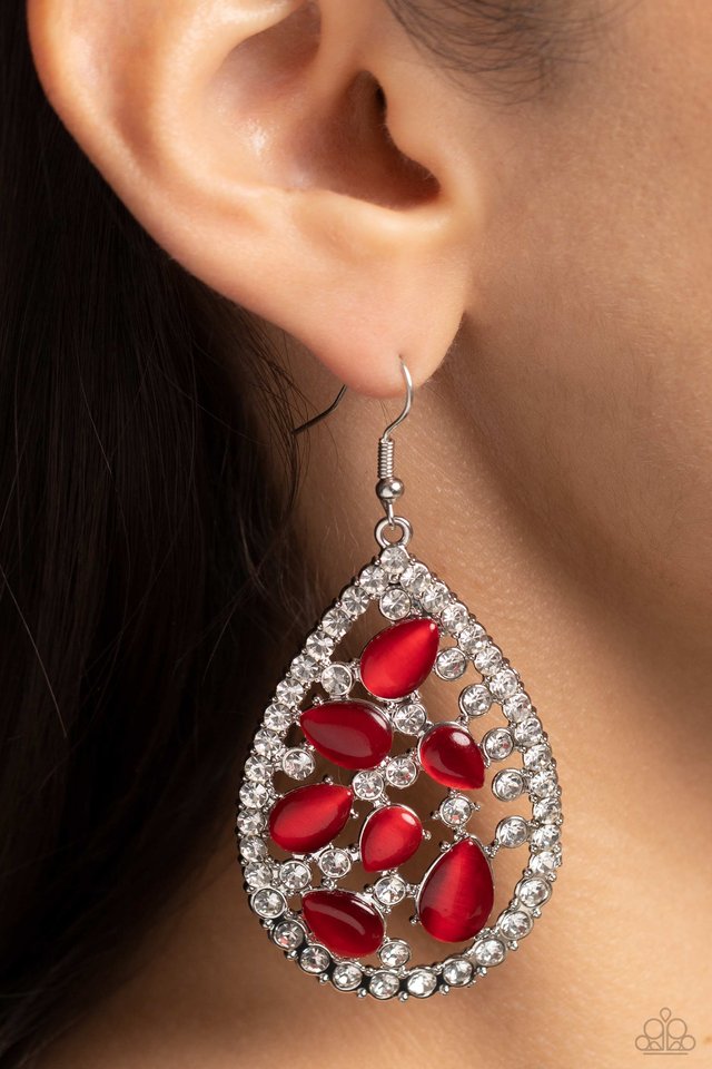 Cats Eye Class - Red - Paparazzi Earring Image