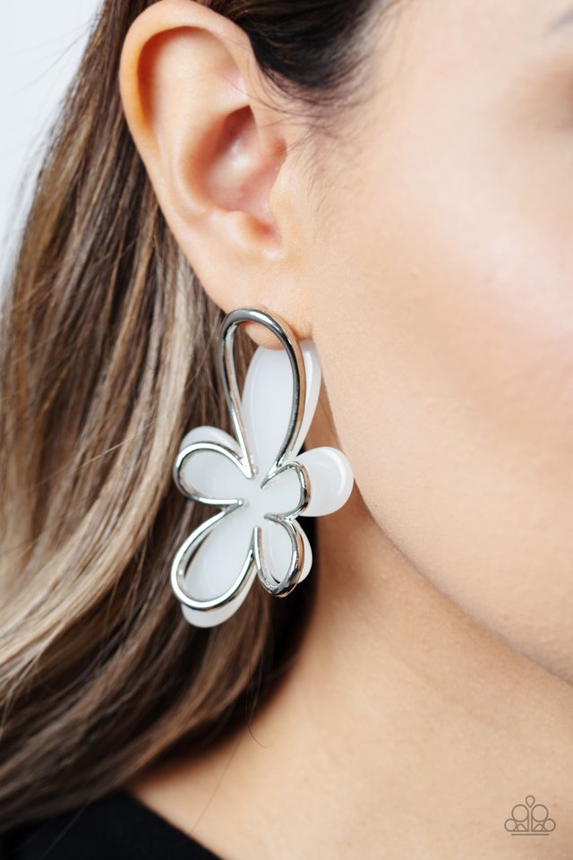 Glimmering Gardens - White - Paparazzi Earring Image