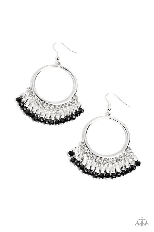 Fringe Fanfare - Black - Paparazzi Earring Image