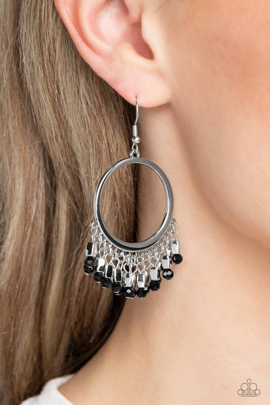 Fringe Fanfare - Black - Paparazzi Earring Image