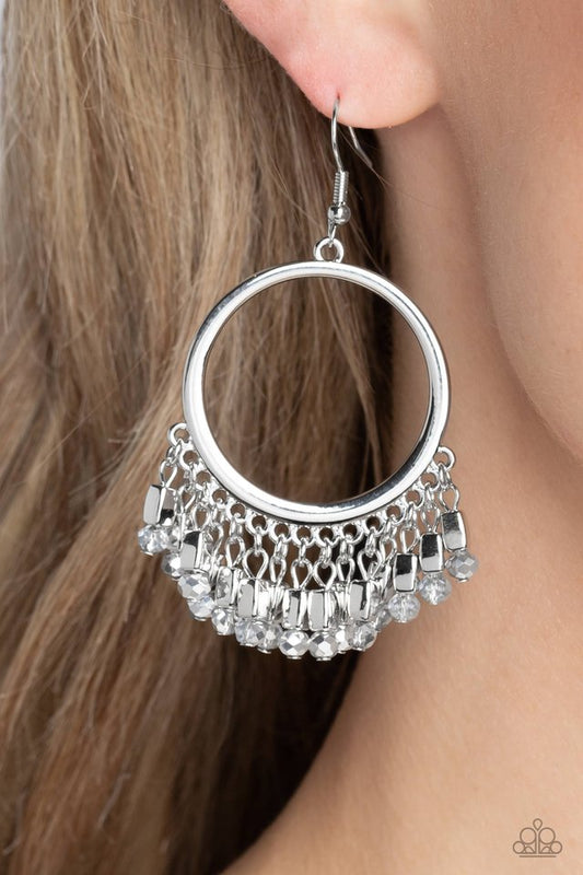 Fringe Fanfare - Silver - Paparazzi Earring Image