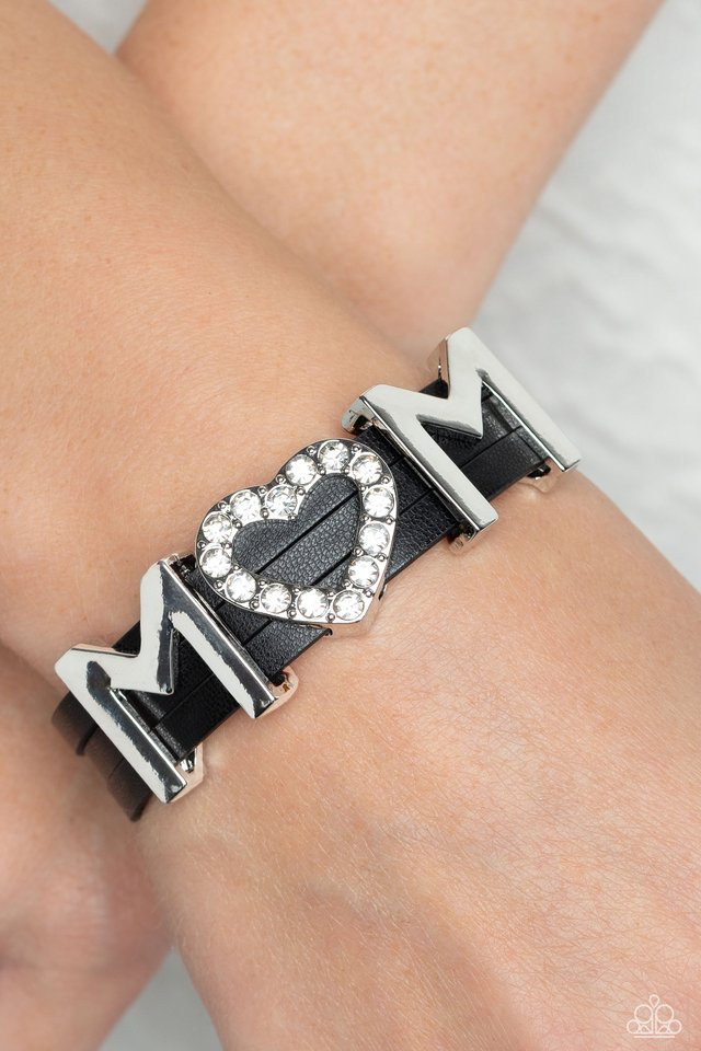 Paparazzi Bracelet ~ Heart of Mom - Black