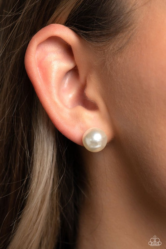 Debutante Details - White - Paparazzi Earring Image