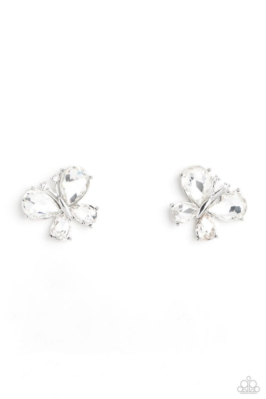 Winged Whimsy - White - Paparazzi Earring Image