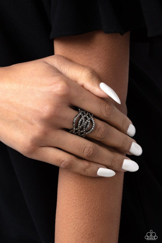 Interlocked Impression - Black - Paparazzi Ring Image