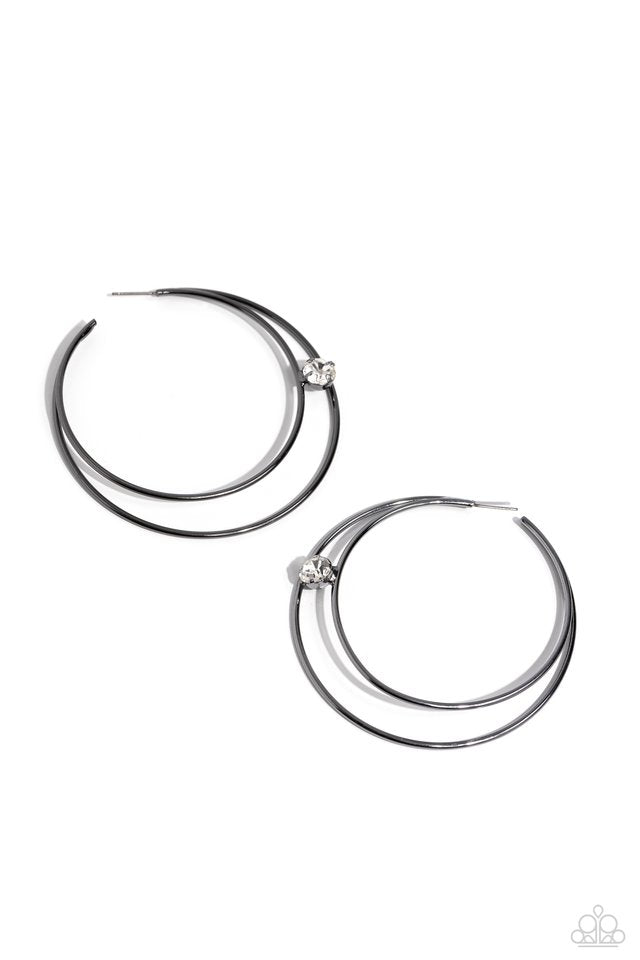 Theater HOOP - Black - Paparazzi Earring Image