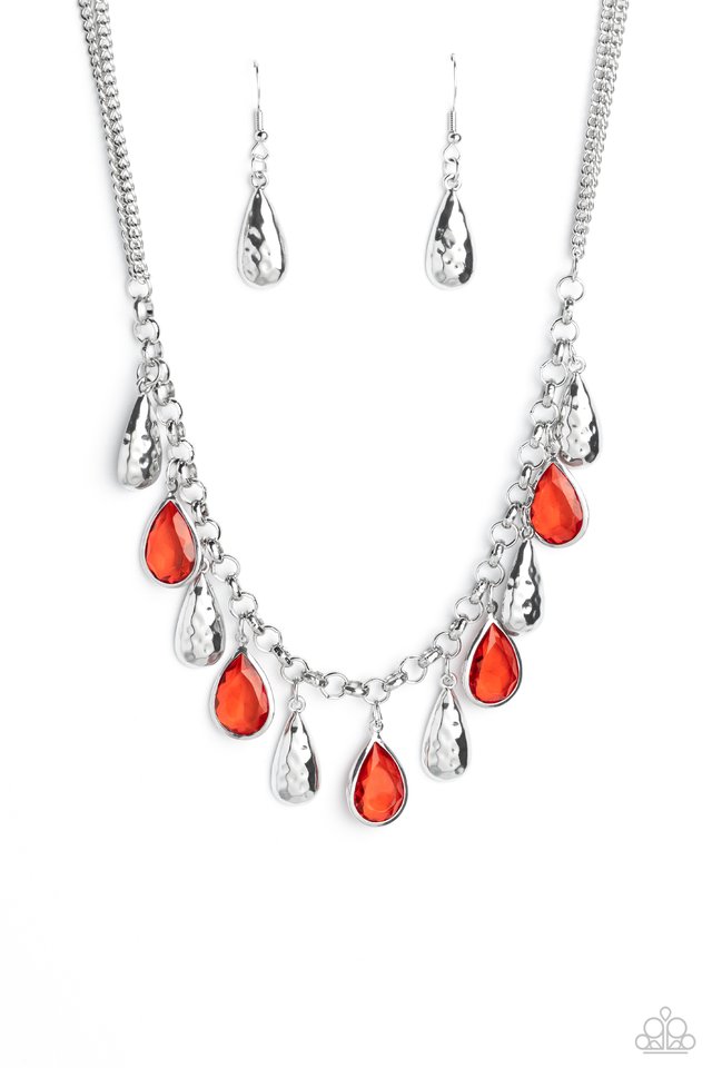 Teardrop Timbre - Red - Paparazzi Necklace Image