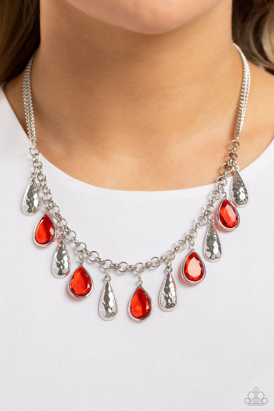 Teardrop Timbre - Red - Paparazzi Necklace Image