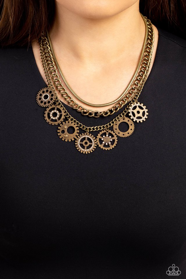 Running Out of STEAMPUNK - Brass - Paparazzi Necklace Image