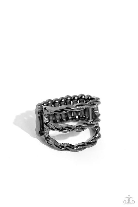 Corded Command - Black - Paparazzi Ring Image