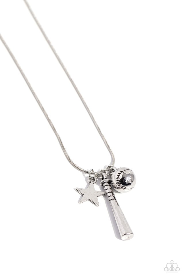 Hey Batter Batter! - Silver - Paparazzi Necklace Image