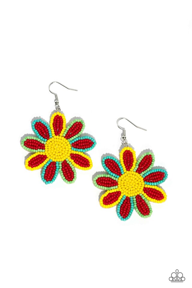 Decorated Daisies - Red - Paparazzi Earring Image