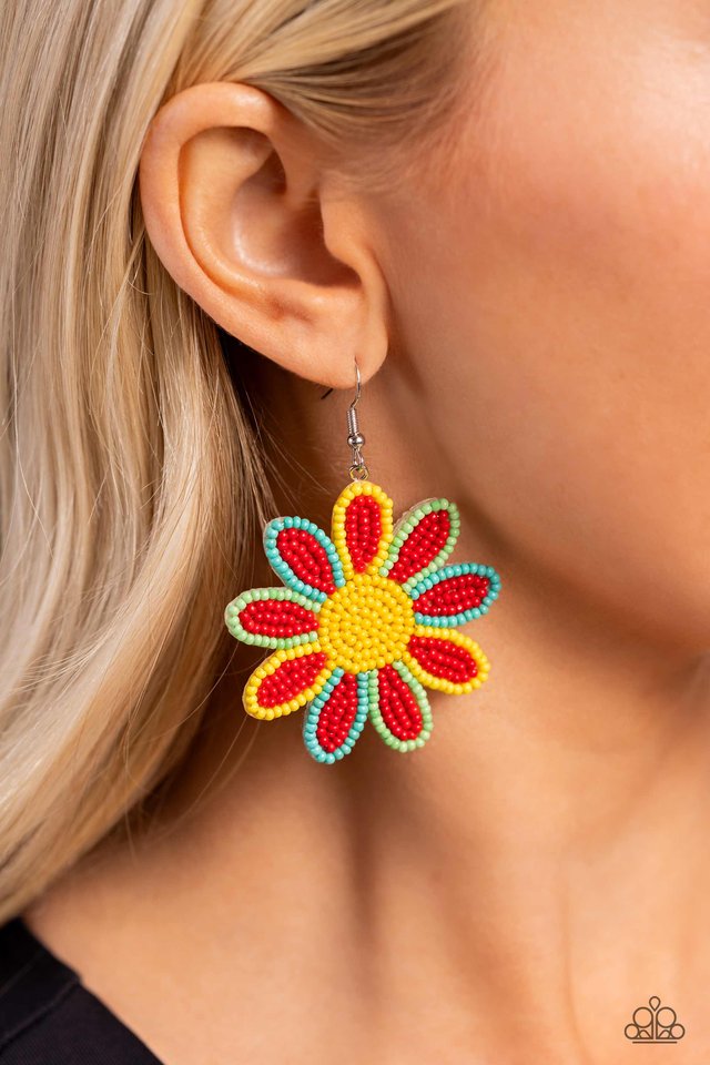 Decorated Daisies - Red - Paparazzi Earring Image