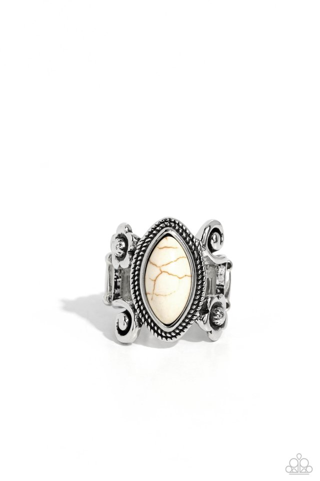 Flower SWIRL - White - Paparazzi Ring Image
