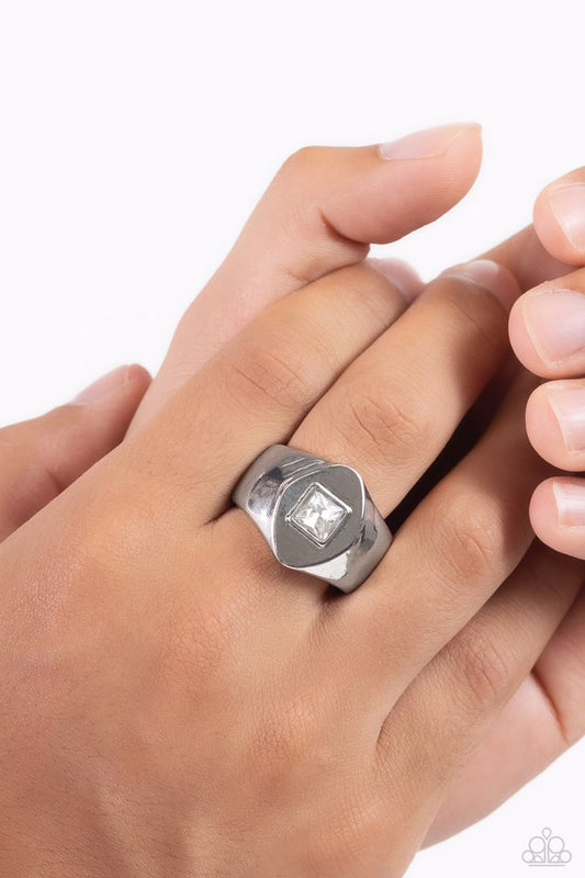 Glistening Gamble - Silver - Paparazzi Ring Image