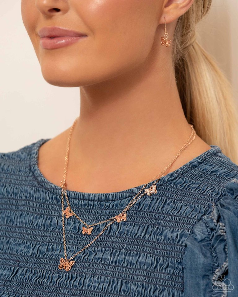 Butterfly Beacon - Rose Gold - Paparazzi Necklace Image