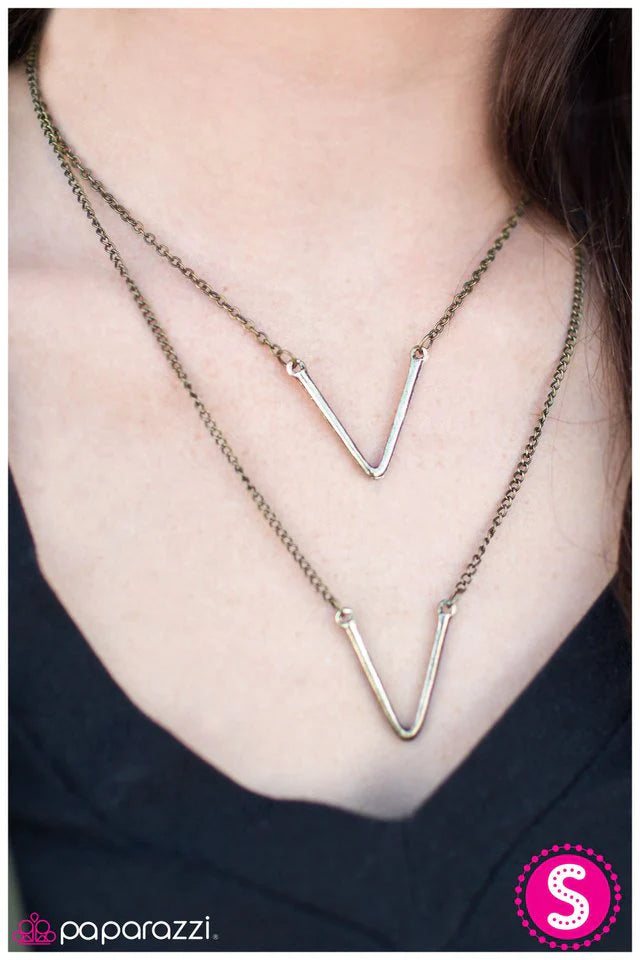 Paparazzi Necklace ~ Let It V - Brass