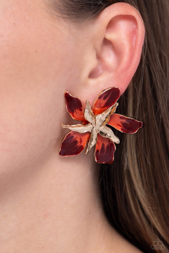 Warped Wallflower - Red - Paparazzi Earring Image