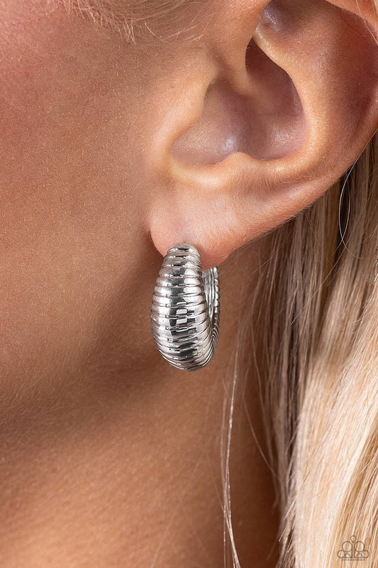 Textured Tenure - Silver - Paparazzi Earring Image