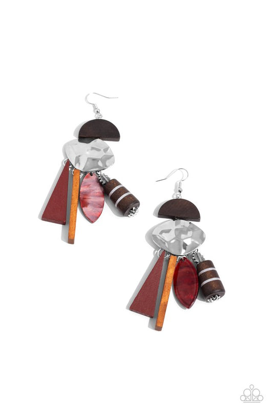 Textured Talisman - Red - Paparazzi Earring Image