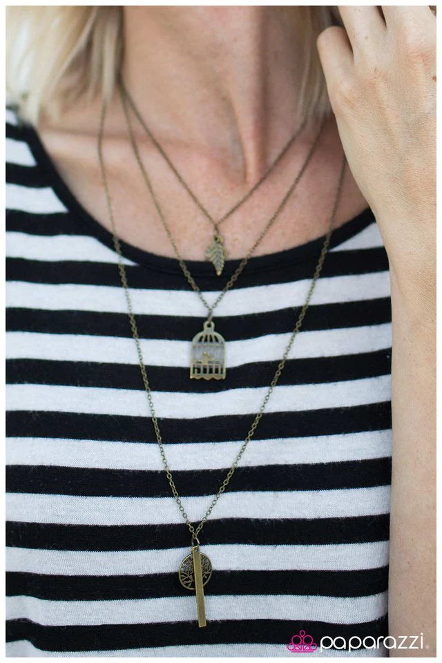 Paparazzi Necklace ~ I Know Why the Caged Bird Sings - Brass