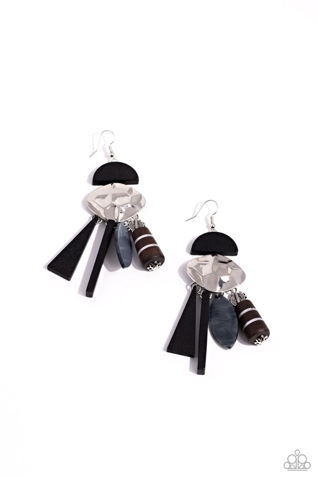 Textured Talisman - Black - Paparazzi Earring Image