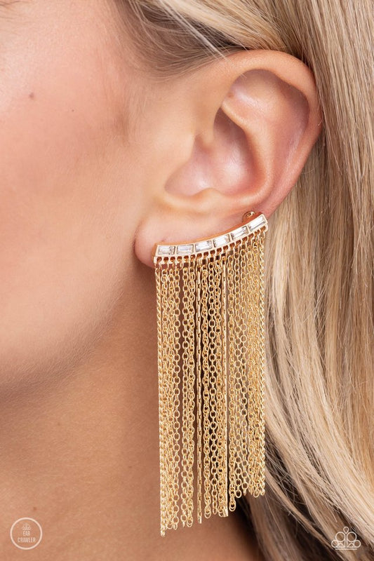 Feuding Fringe - Gold - Paparazzi Earring Image