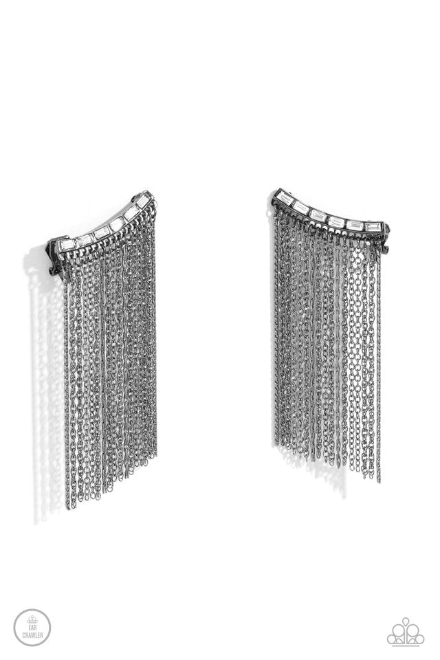 Feuding Fringe - Black - Paparazzi Earring Image