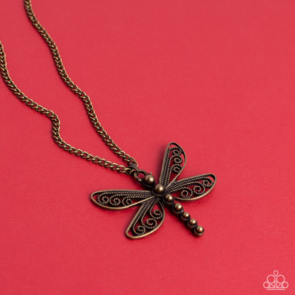 Dragonfly Dance - Brass - Paparazzi Necklace Image