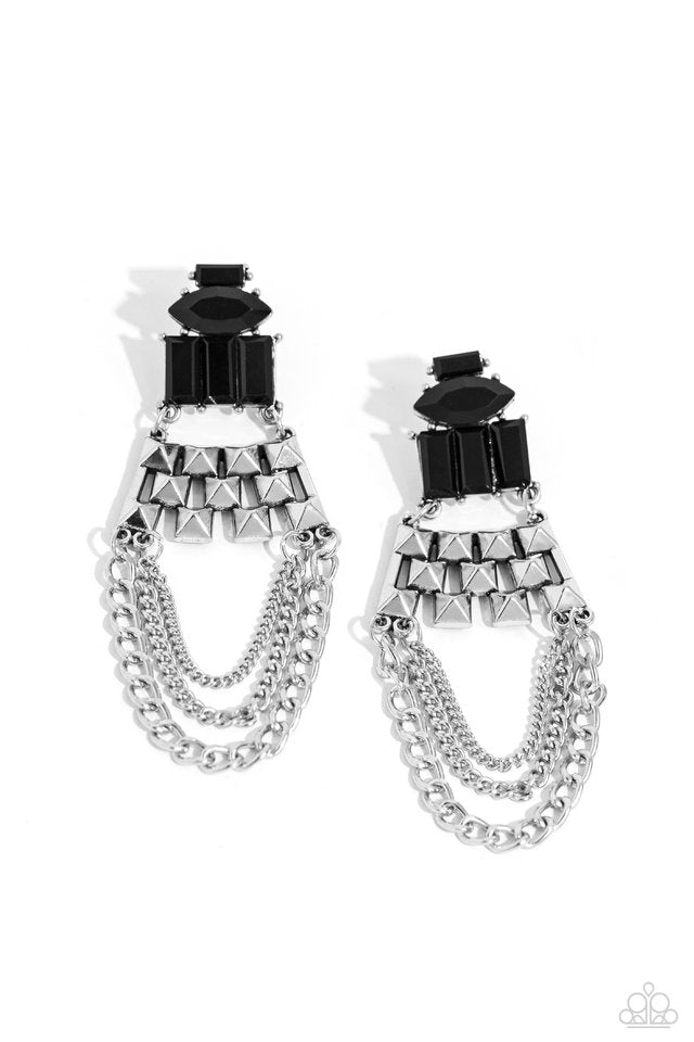 Dangling Art Deco - Black - Paparazzi Earring Image