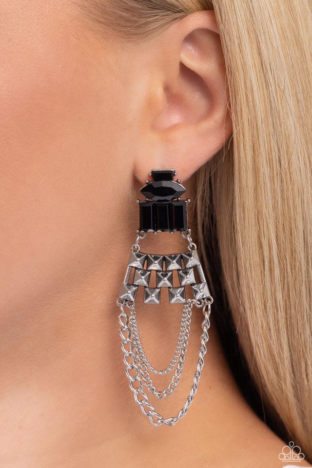 Dangling Art Deco - Black - Paparazzi Earring Image