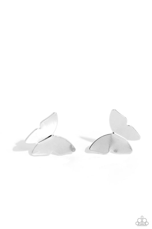 Butterfly Beholder - Silver - Paparazzi Earring Image