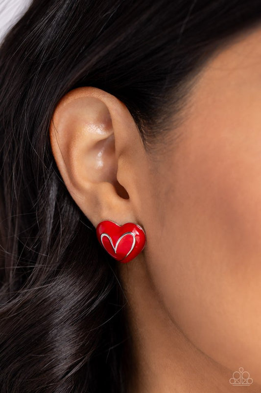 Glimmering Love - Red - Paparazzi Earring Image