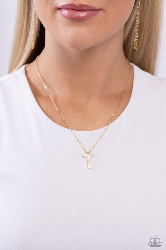 Leave Your Initials - Gold - T - Paparazzi Necklace Image