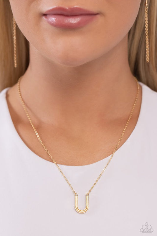 Leave Your Initials - Gold - U - Paparazzi Necklace Image