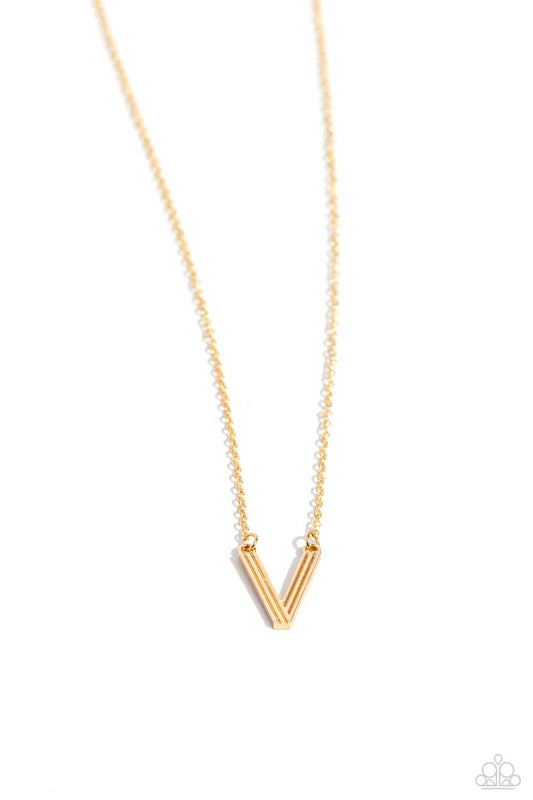 Leave Your Initials - Gold - V - Paparazzi Necklace Image
