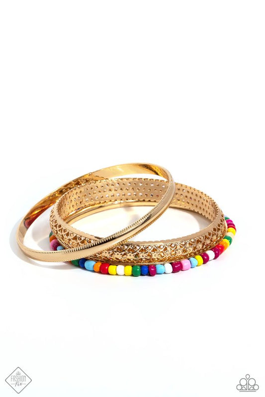 Multicolored Medley - Gold - Paparazzi Bracelet Image