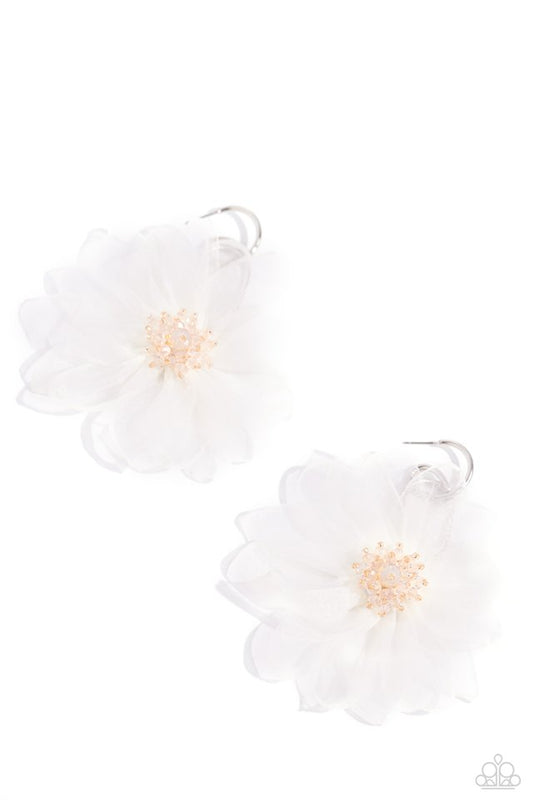 Cosmopolitan Chiffon - White - Paparazzi Earring Image