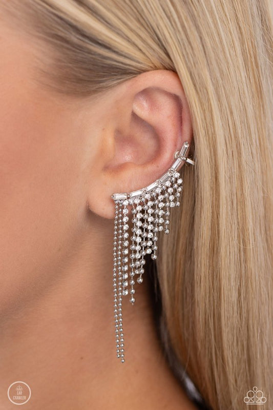 Tapered Tease - White - Paparazzi Earring Image