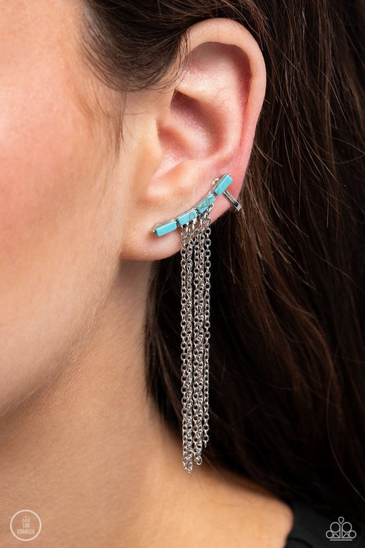 Fault Line Fringe - Blue - Paparazzi Earring Image
