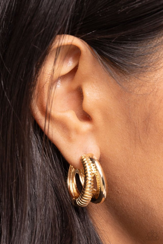 Textured Tremolo - Gold - Paparazzi Earring Image