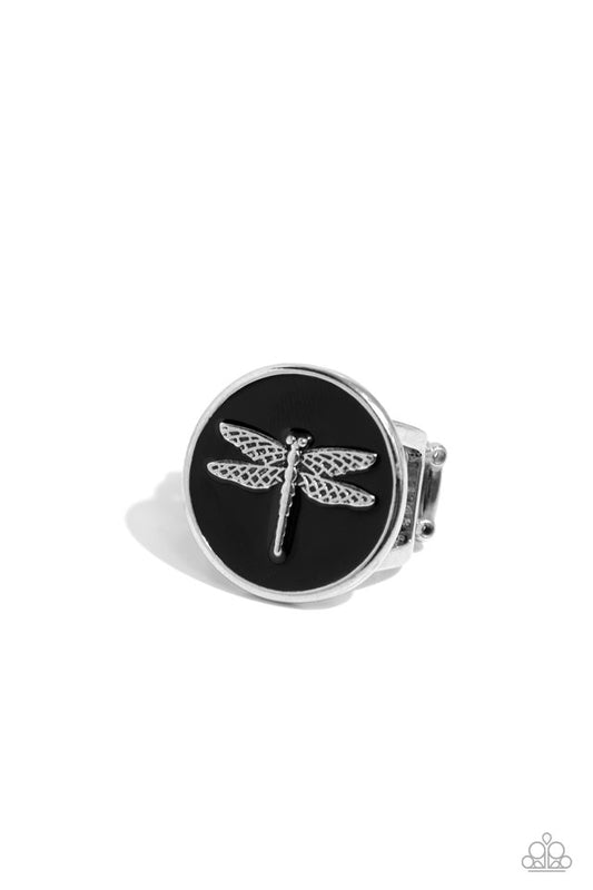 Debonair Dragonfly - Black - Paparazzi Ring Image