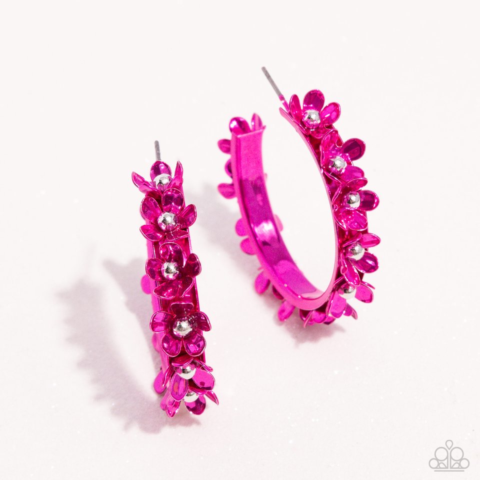 Fashionable Flower Crown - Pink - Paparazzi Earring Image