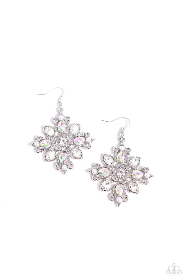 Fancy-Free Florals - White - Paparazzi Earring Image