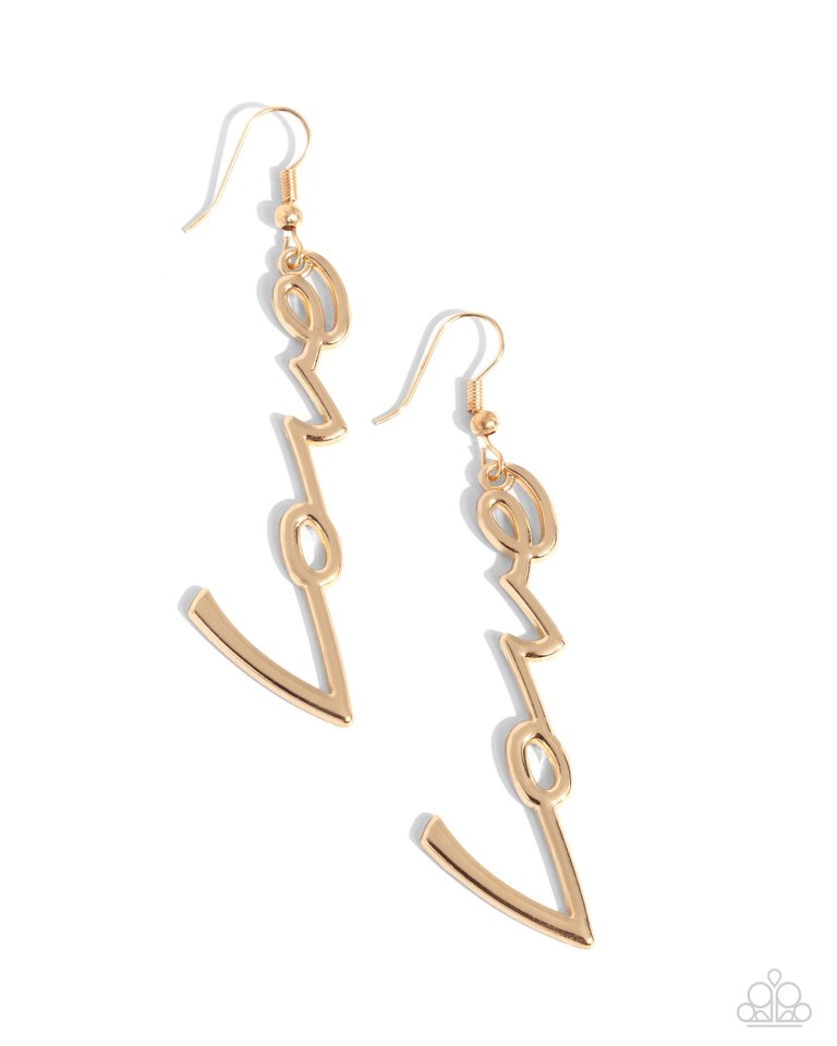 Light-Catching Letters - Gold - Paparazzi Earring Image