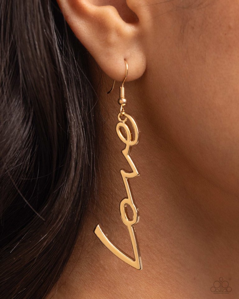 Light-Catching Letters - Gold - Paparazzi Earring Image