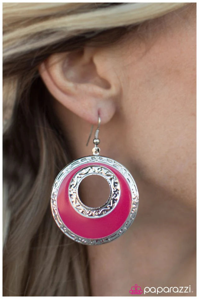 Paparazzi Earring ~ Night Owl - Pink