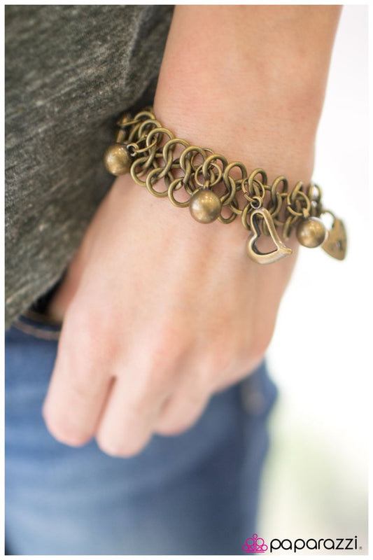 Paparazzi Bracelet ~ Heart to Heart - Brass