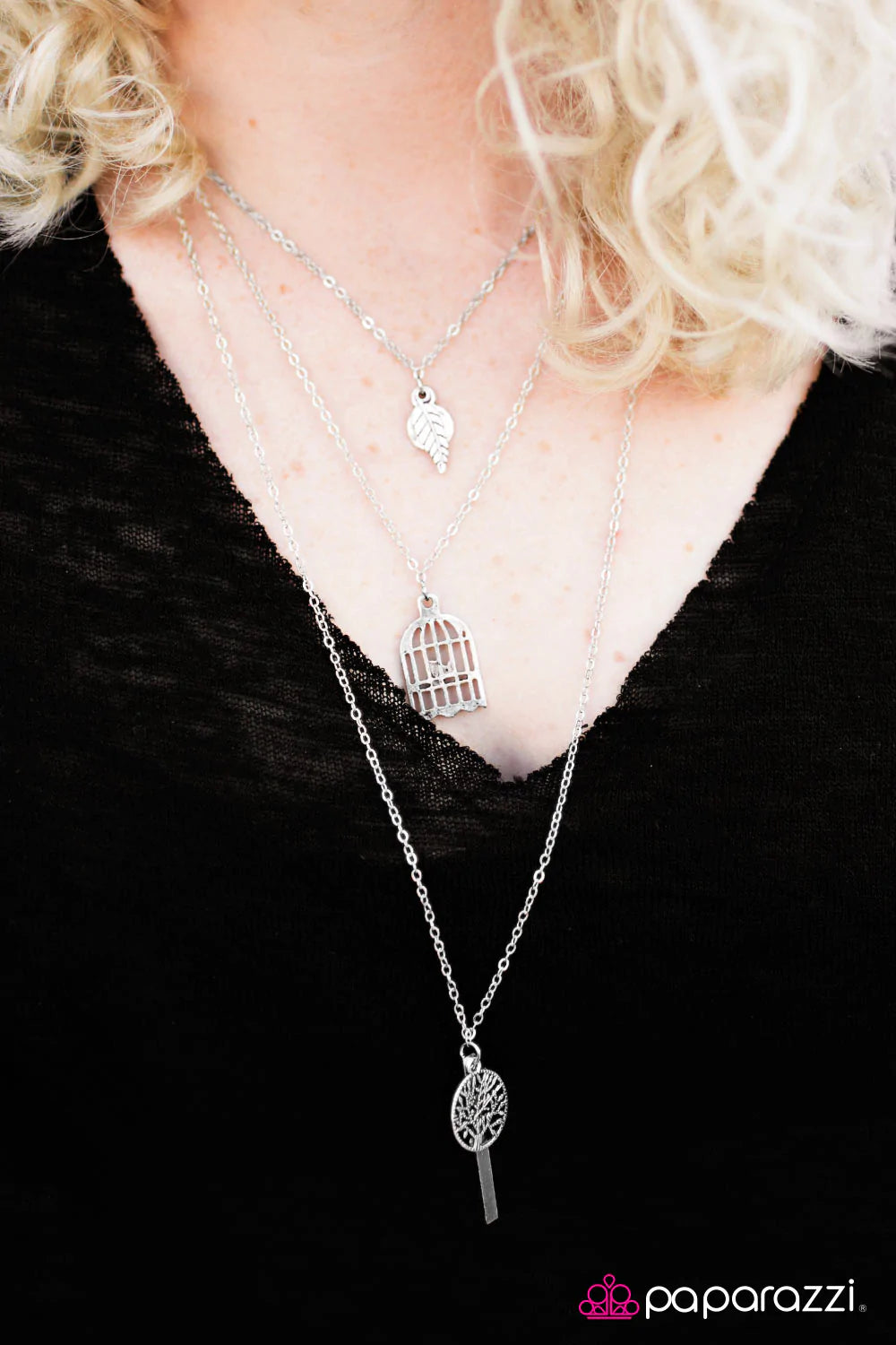 Paparazzi Necklace ~ I Know Why The Caged Bird Sings - Silver