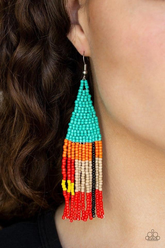 Paparazzi Earring ~ Beaded Boho - Blue